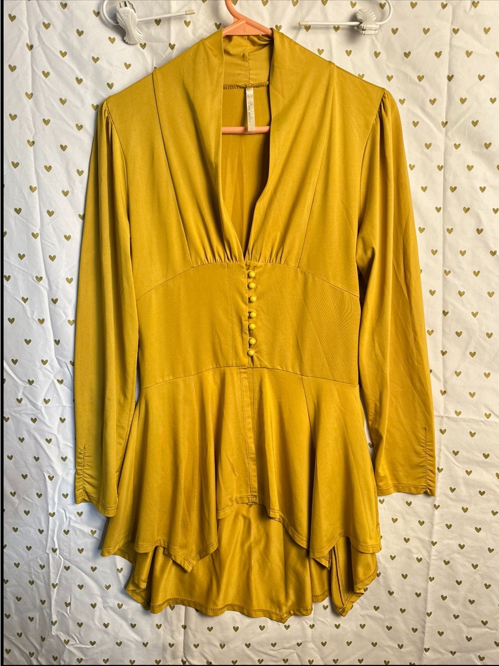 Mustard Yellow Long-Sleeve Peplum blouse